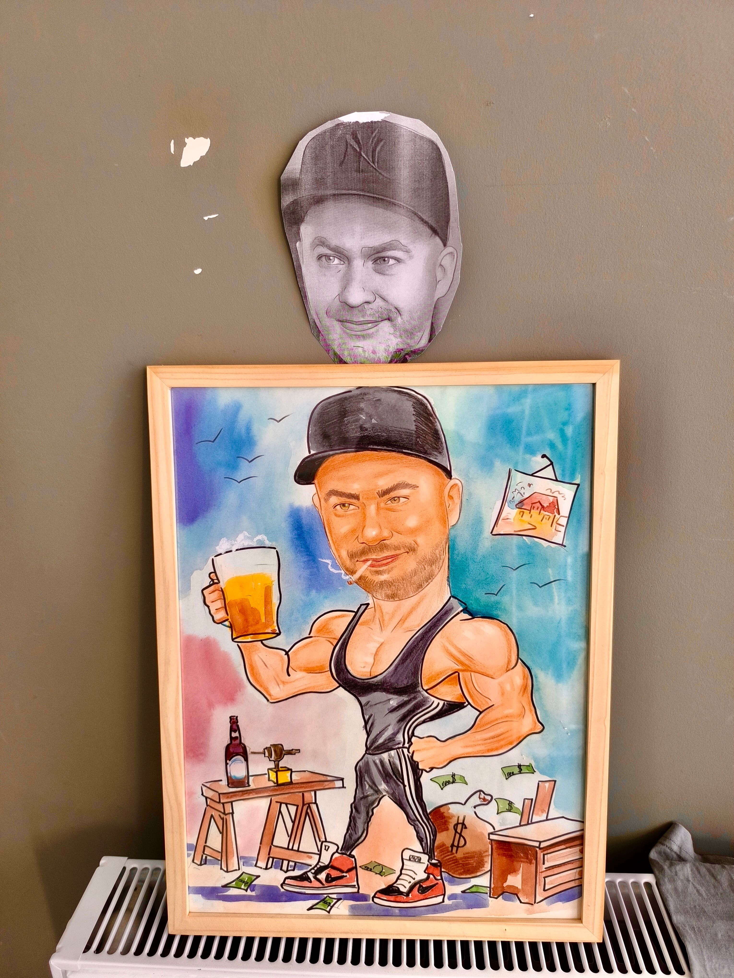 portret pictat,caricaturi la comanda,ulei pinza,pret accesibil