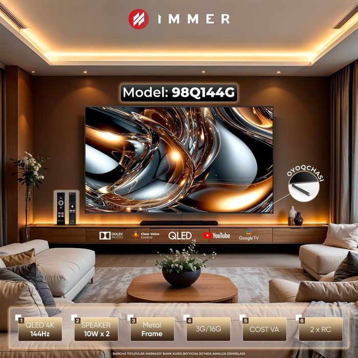 Телевизор Immer 43/50/55/65/75/86/98/100 4K UHD GoogleTV 2025 new
