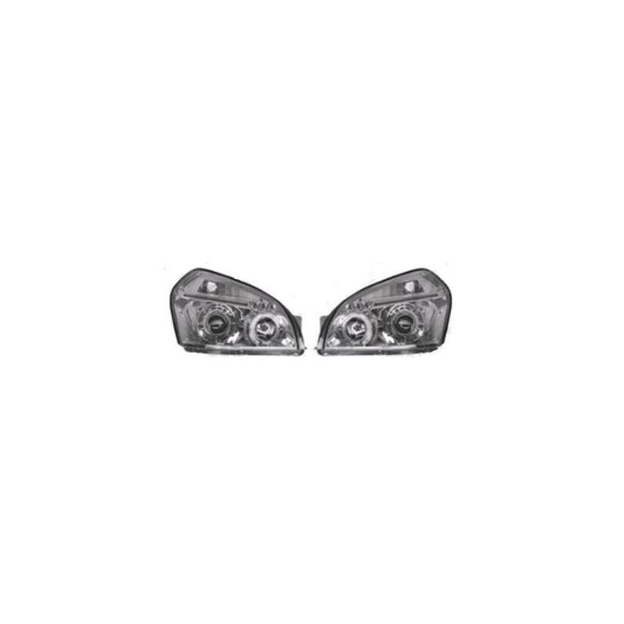 Set faruri tuning Hyundai Tucson (JM) 06.2004-10.2009 stanga/dreapta tip bec H1+H1 cu lumina pozitie fibra, angel eyes, argintiu