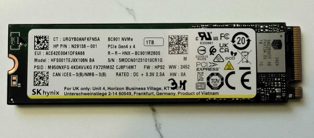 SSD 1TB NVme Hynix, Garantie
