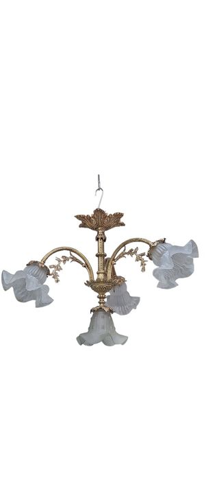 Candelabru din bronz d’ore cu abajururi din sticlă mată – elegant