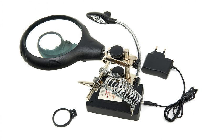 Работна led лампа с лупа и метални помощни рамена за лепене