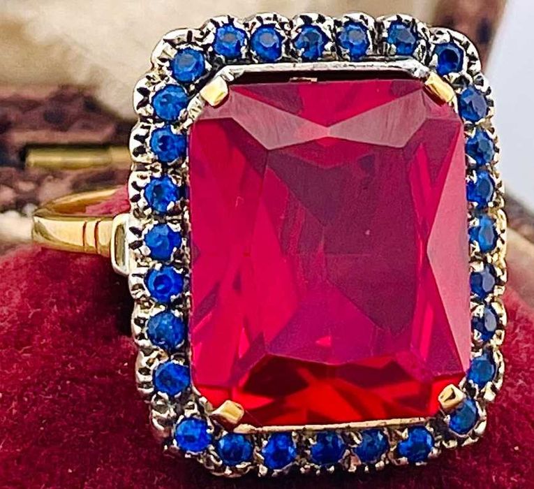 Inel aur victorian cu rubin si safire