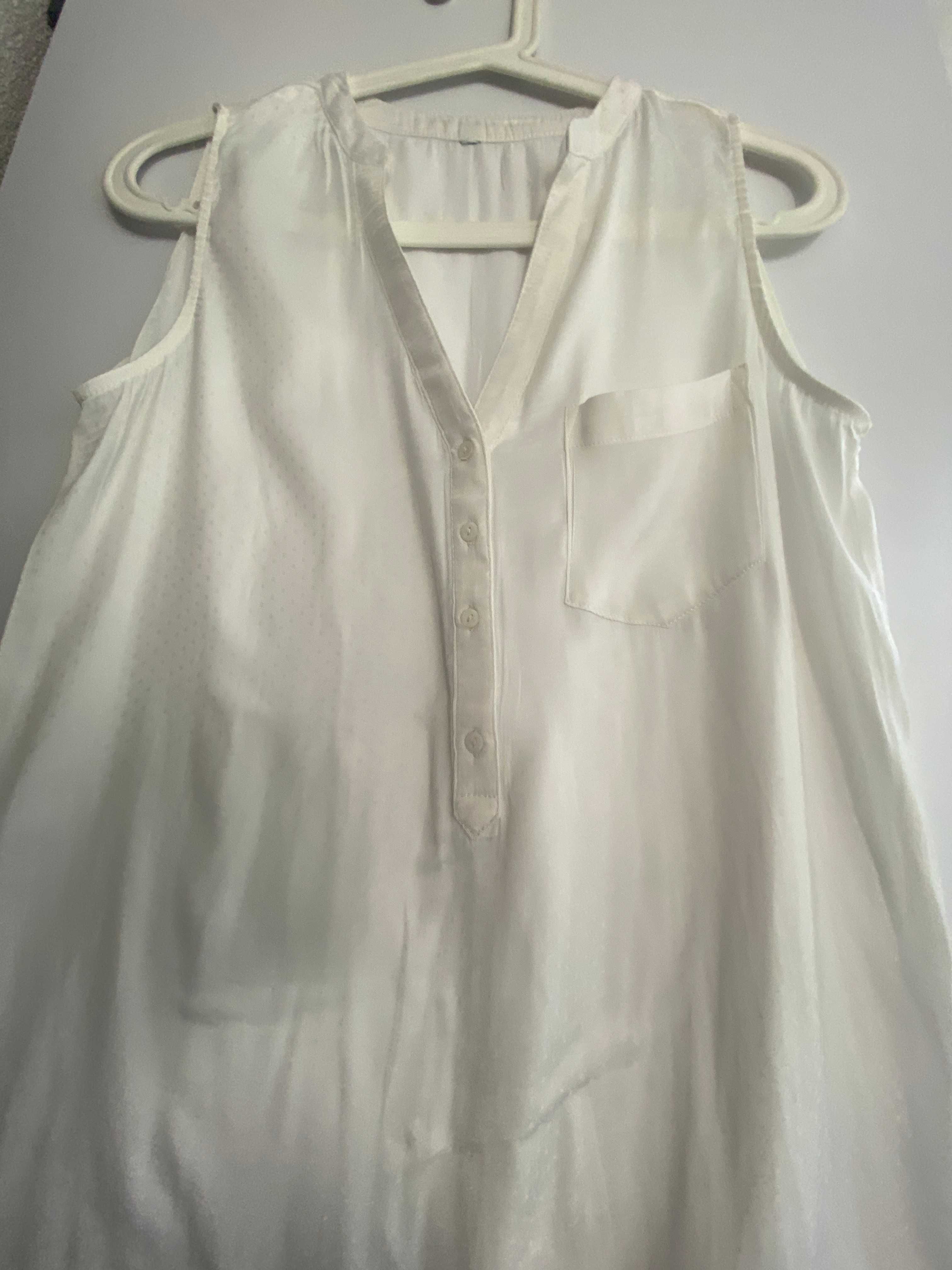 Top/camasa fara maneci, alb cu bulinute albe, nou fara eticheta, S/36