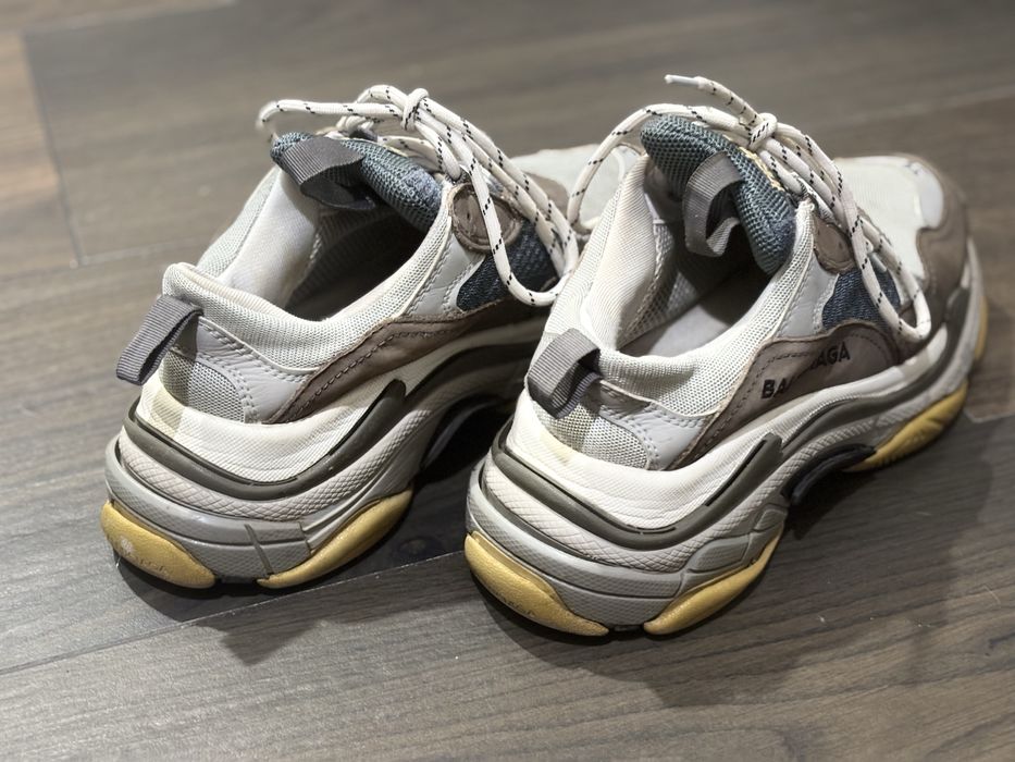 Balenciaga Grey Nubuck Leather and Mesh Triple S Low Top Sneakers