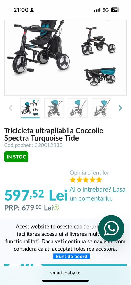 Vând tricicletă ultra pliabilă Coccolle. Folosit foarte puțin.