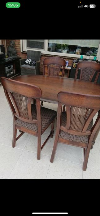 Masa ovala cu 4 scaune supebe lemn masiv stejar/ratan, calitate varf !