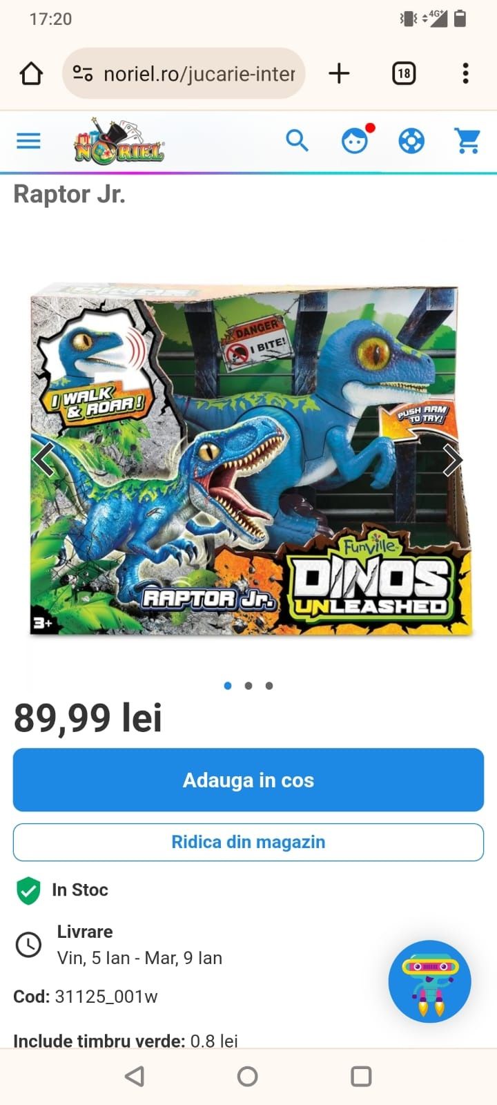 Dinozaur jucărie Raptor Jr. Funville