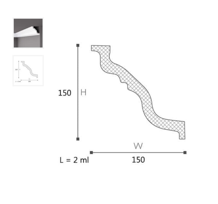 Cornisa decorativa polistiren (150 x 150 x 2000 mm)