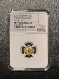 Moneda 10 lei 2010 Istoria aurului BNR Tezaurul Someseni NGC PF 69