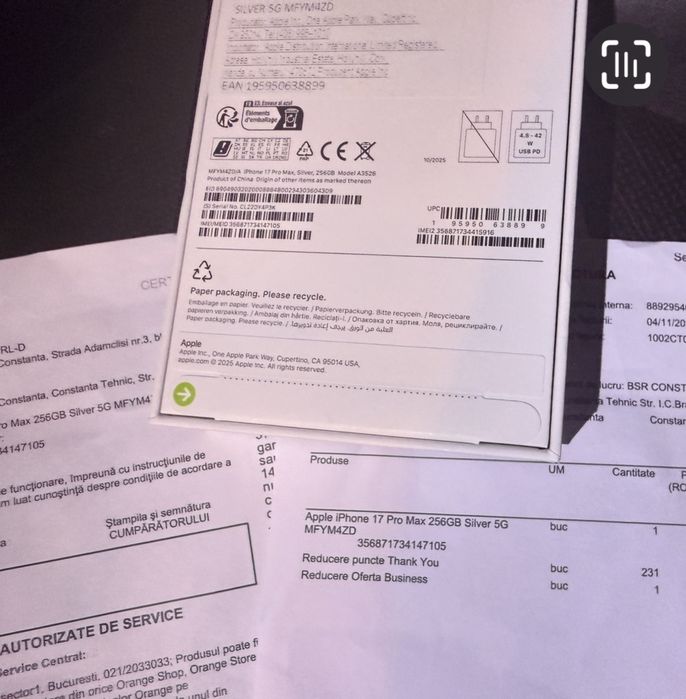 iPh 17 Pro Max Silver Alb  NOU 256gb Neverlock Factura Garantie 2 ani