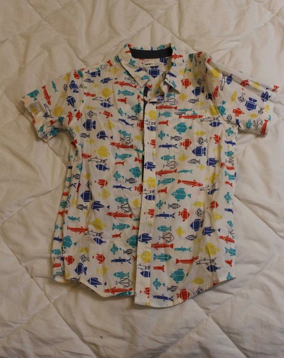 Camasa baieti maneca scurta imprimeu pesti Koton Kids 7-8 ani