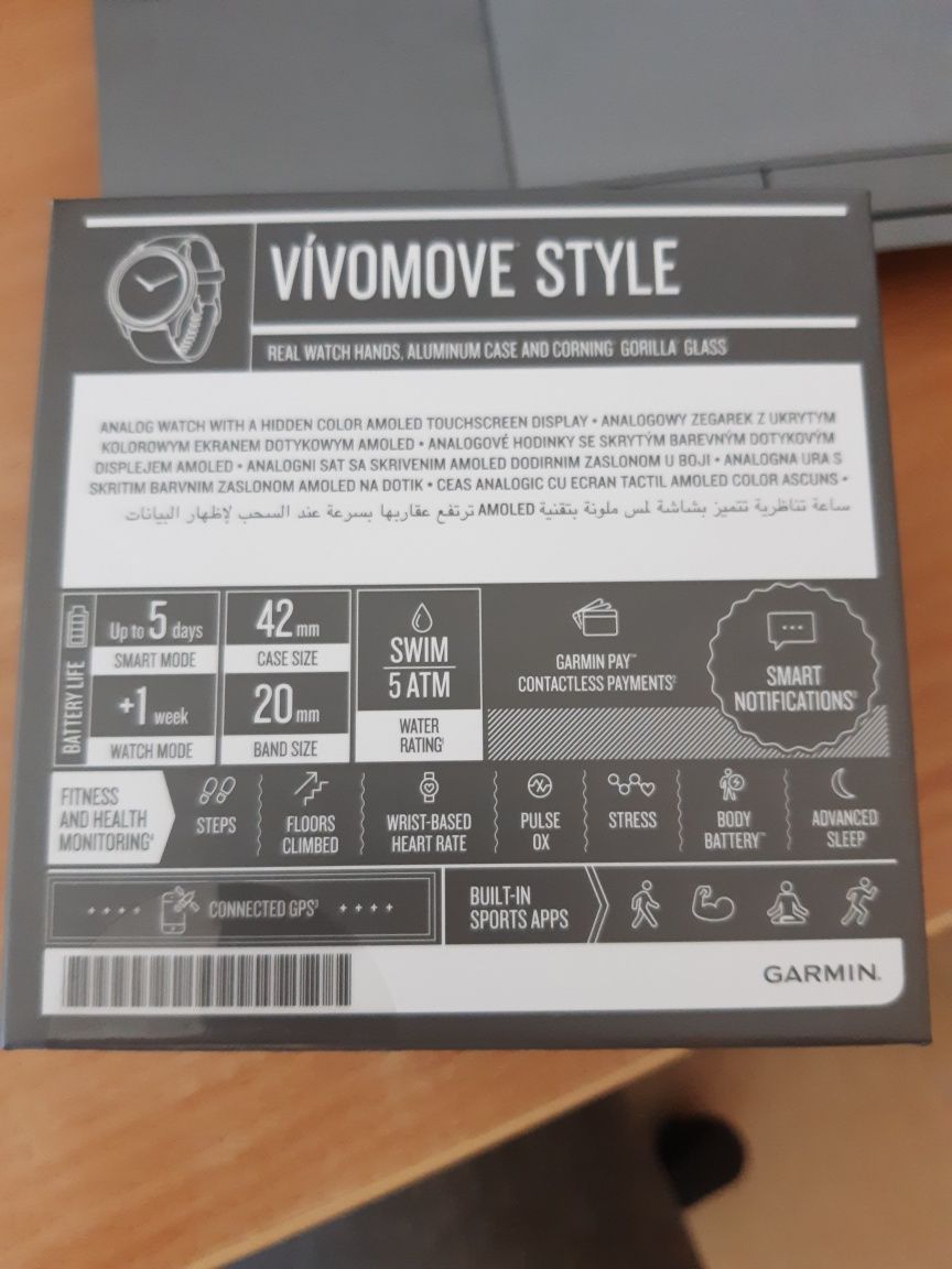 Чисто нов лукс смарт часовник GARMIN Vivomove Style запечатана кутия