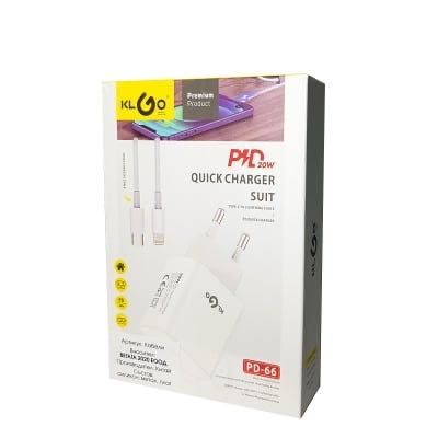 Комплект бързо зарядно и кабел KLGO – Тype-C / Apple Lightning