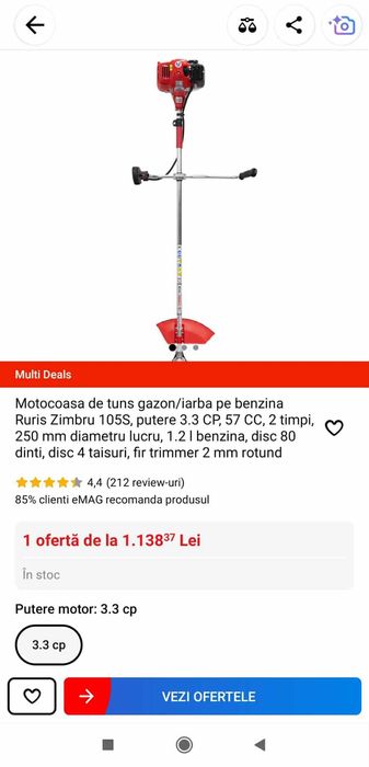 Motocoasa Ruris putere 3.3CP Garantie 20 luni S a utilizat maxim 1 ora