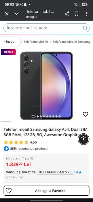 Telefon mobil Samsung Galaxy A54, Enterprise Edition, Dual SIM, 8GB RA