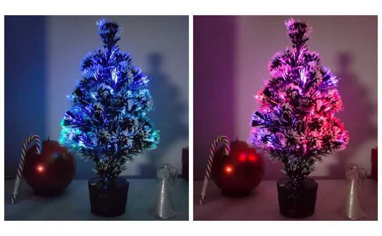 Bradut artificial de birou cu fibra optica si efect de ninsoare