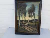 Стара картина масло Пътя към фермата Платно Холандски художник