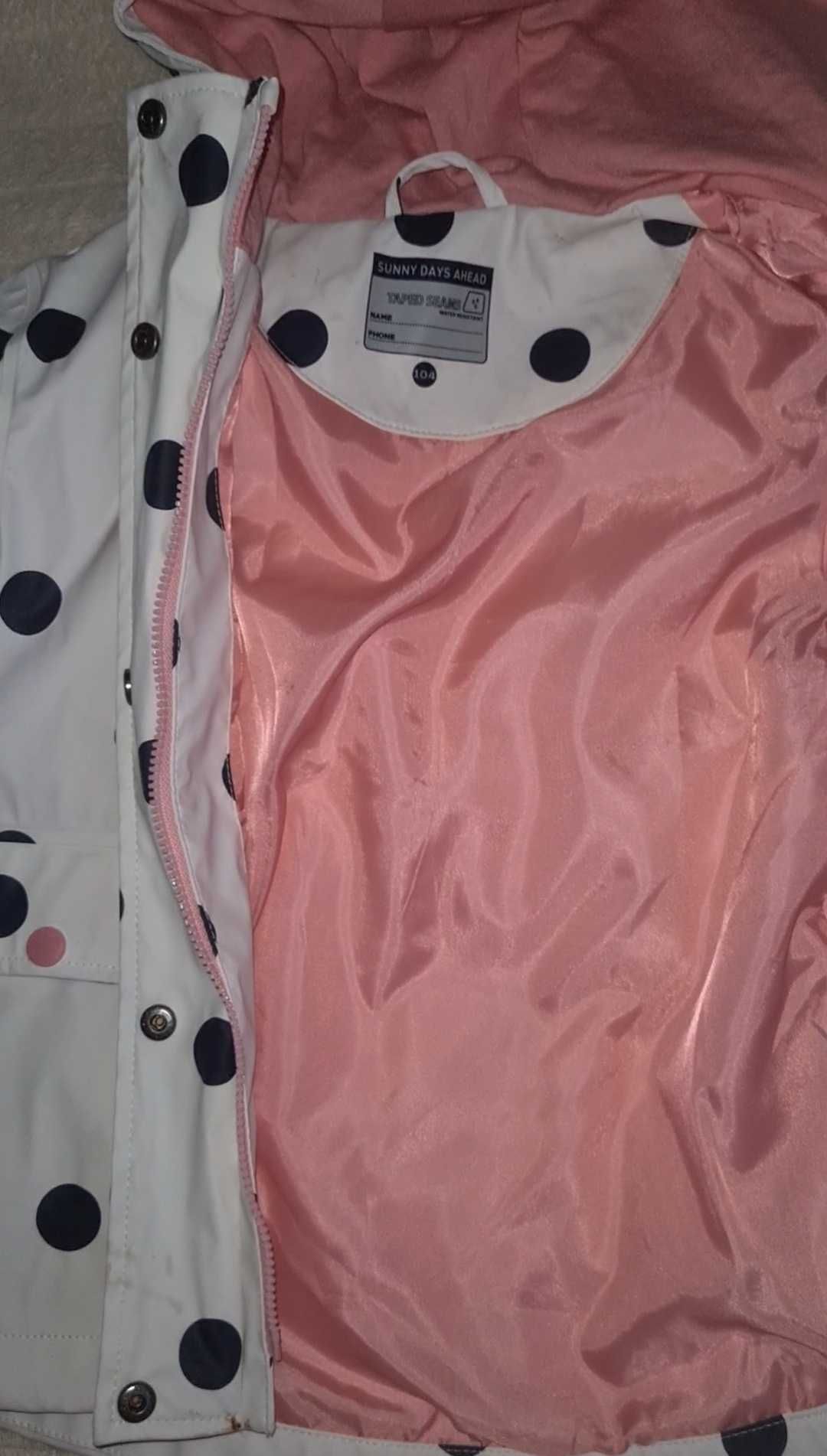 Jacheta de ploaie fata cu gluga H&M Disney alba cu buline 3/4 ani noua
