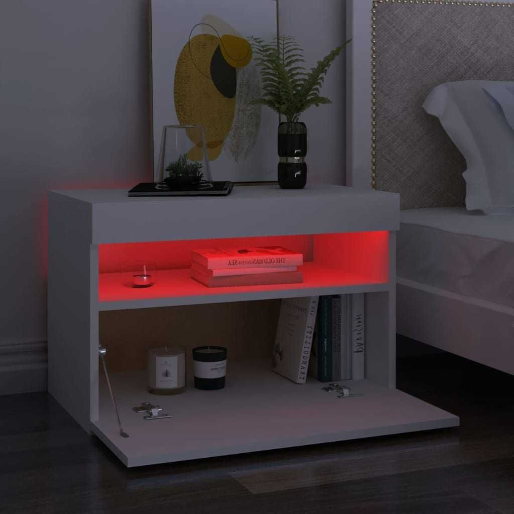 Set 2 Noptiere dormitor cu lumini LED 60x35x40cm Alb REDUCERI