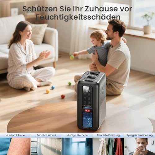 Нов Преносим влагоуловител 2L с таймер LED светлина и тих режим за дом