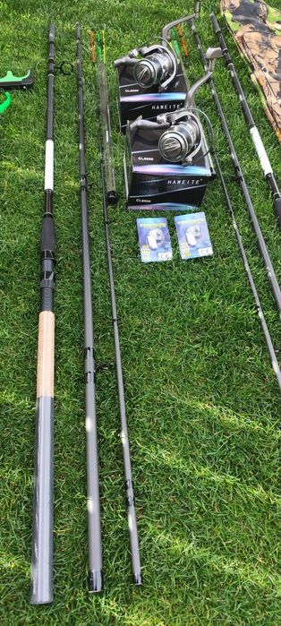 Set 2 Lansete Feeder Carbon X Sense,2 Mulinete, Senzori,Suporți,Geanta
