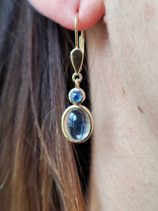 Cercei aur 14k cu Safir natural si Piatra Lunii UNICAT