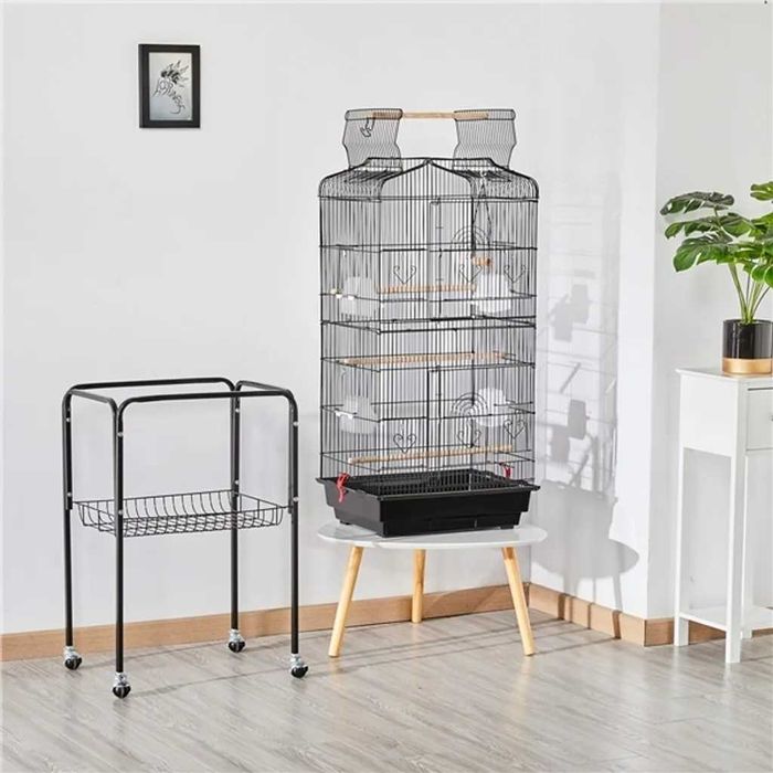 Colivie XXL pasari pe roti, 4 hranitoare, tavita sertar | 591825 Black