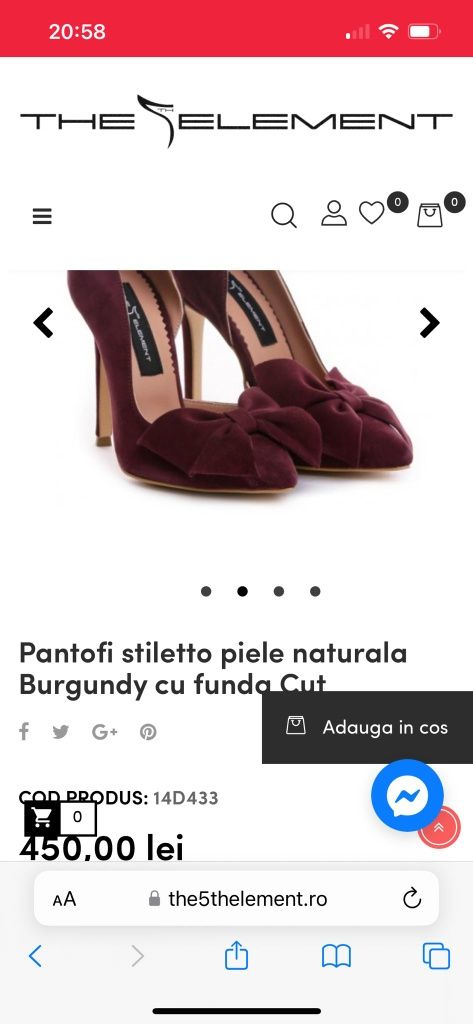 Pantofi stiletto The 5th Element NOI, din piele naturala burgundy