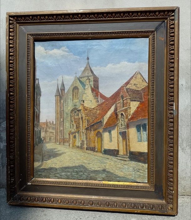 Tablou "peisaj clădiri" in ulei pe pânză