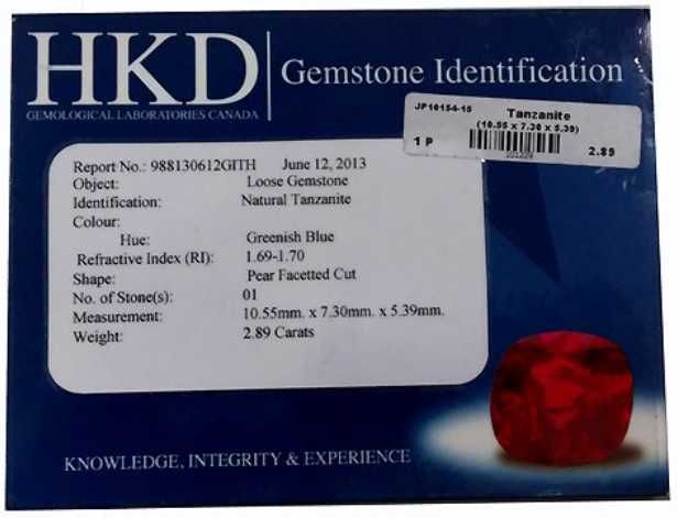 СЕРТИФИЦИРАН Танзанит 2,89 карата