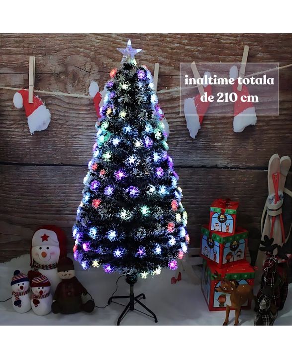 Brad de Craciun Artificial 210 cm, Fibra Optica + 240 LED-uri RGB