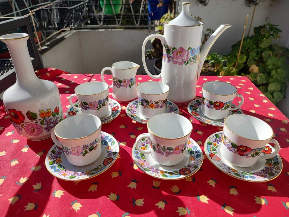 Ръчно рисуван винтидж сервиз за кафе Kalocsa-Унгария