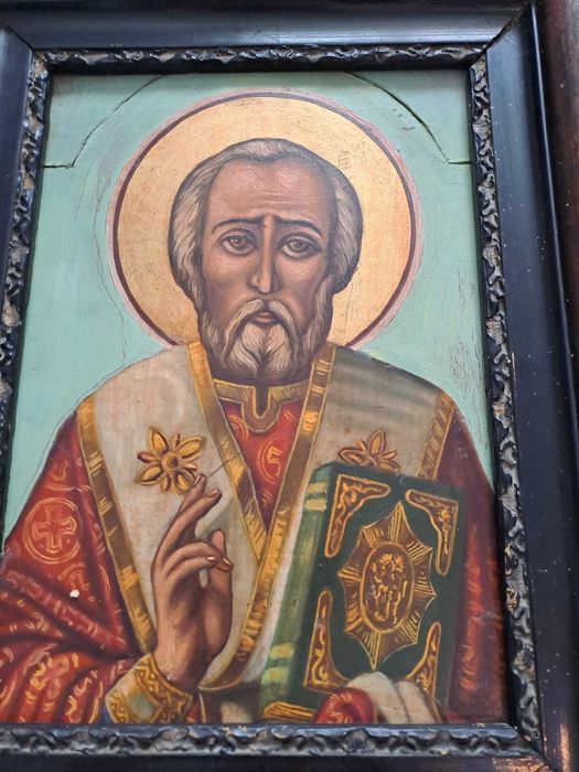 tablou icoana veche pictura pe lemn Sfantul Nicolae