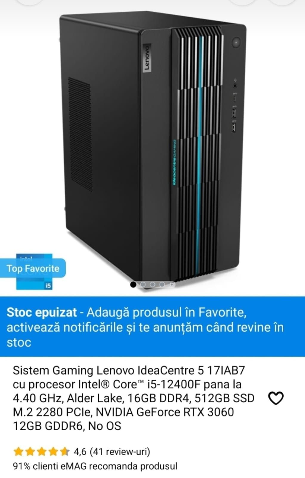 Sistem gaming cu i5 12400F si cu 3060