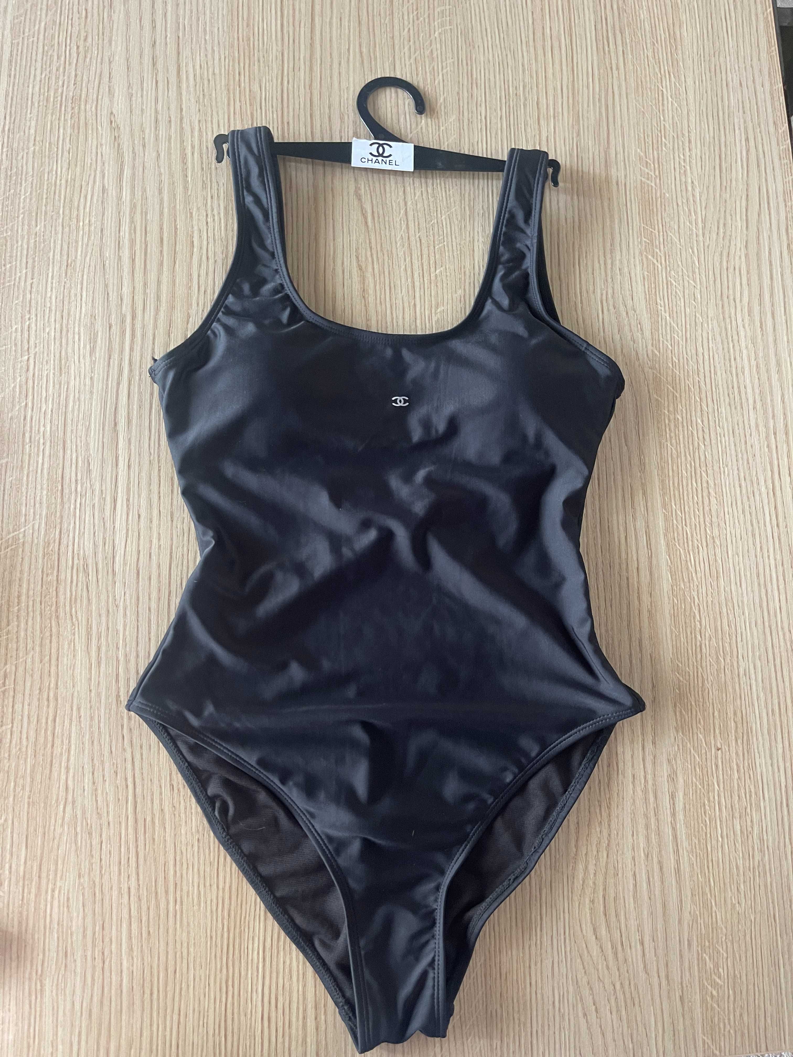 SALE бански черен цял шанел топ сет комплект swimsuit chanel black