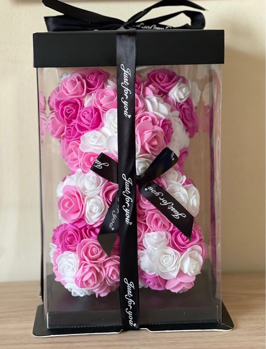 Ursuleț 25 cm din trandafiri de săpun, cadou ideal, culori diverse