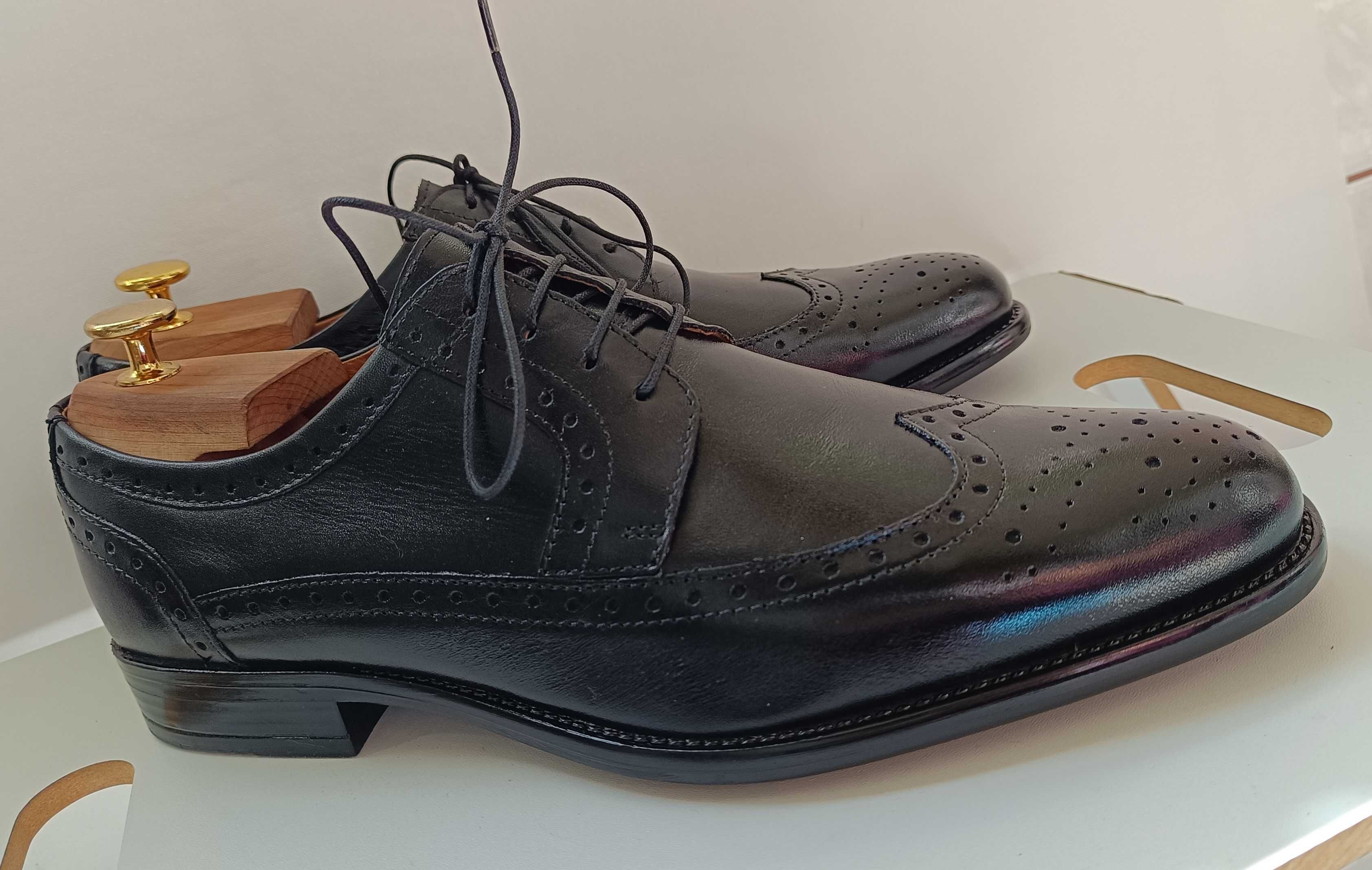 Pantofi derby 43 brogue wingtip Pier One NOI piele naturala moale