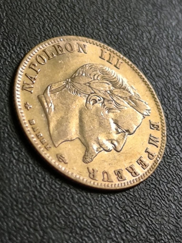 5 франка 1864 год, Наполеон с венец, Злато 1.61 гр,900/1000