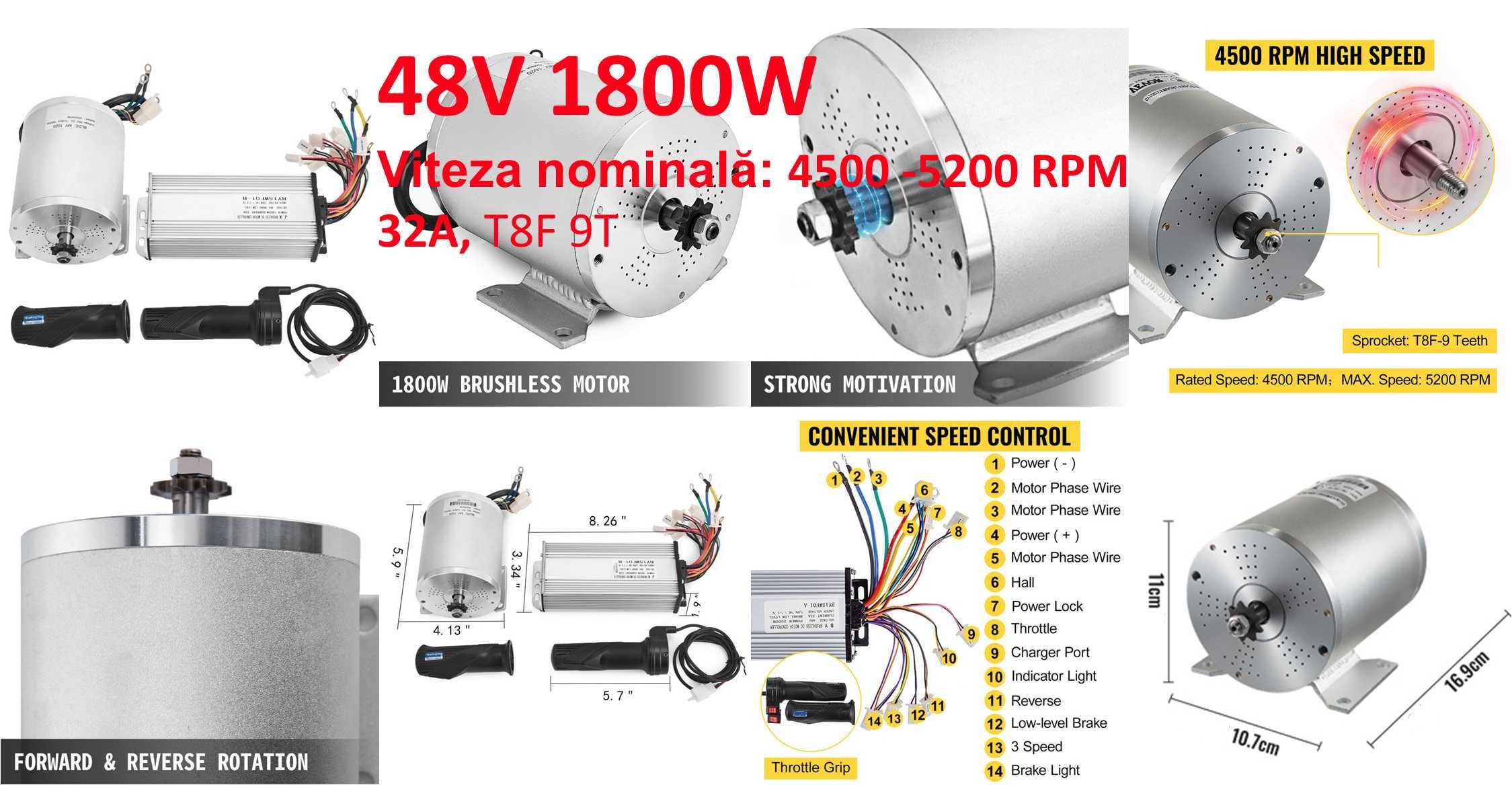 Motor cu perii bicicleta electrica 500W, 800W 1000W 1500-2000W DC