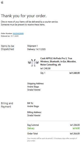 Apple AirPods Pro 3 (USB-C) – Noi, Originale, doar deschiși