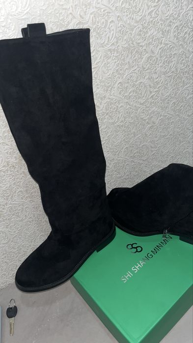 длинный сапог замша