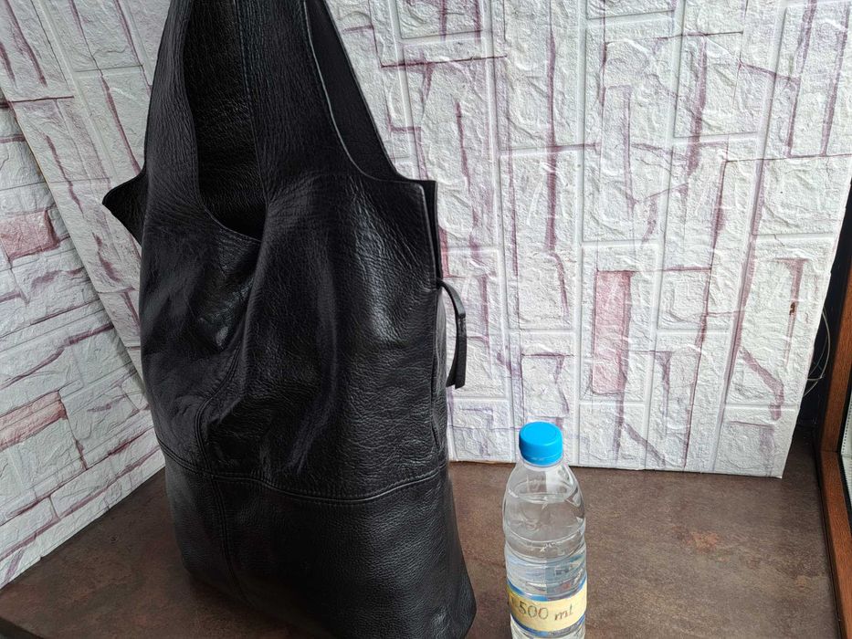 дамска чанта,черна кожена торба-естествена кожа