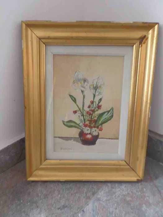 Tablou Flori Pictura in ulei pe pinza, tablou decorativ, 46X36cm