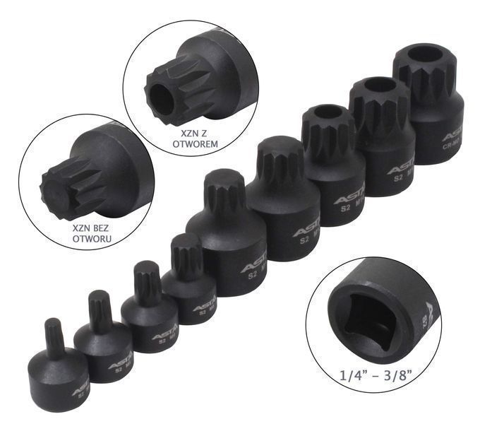 Комплект ключове бита m4-m18 xzn ударни 1/4 - 3/8 9 бр.