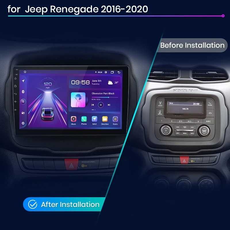 Navigatie Android Dedicata, 9 Inch, Jeep Renegade (2016-2020), Carplay