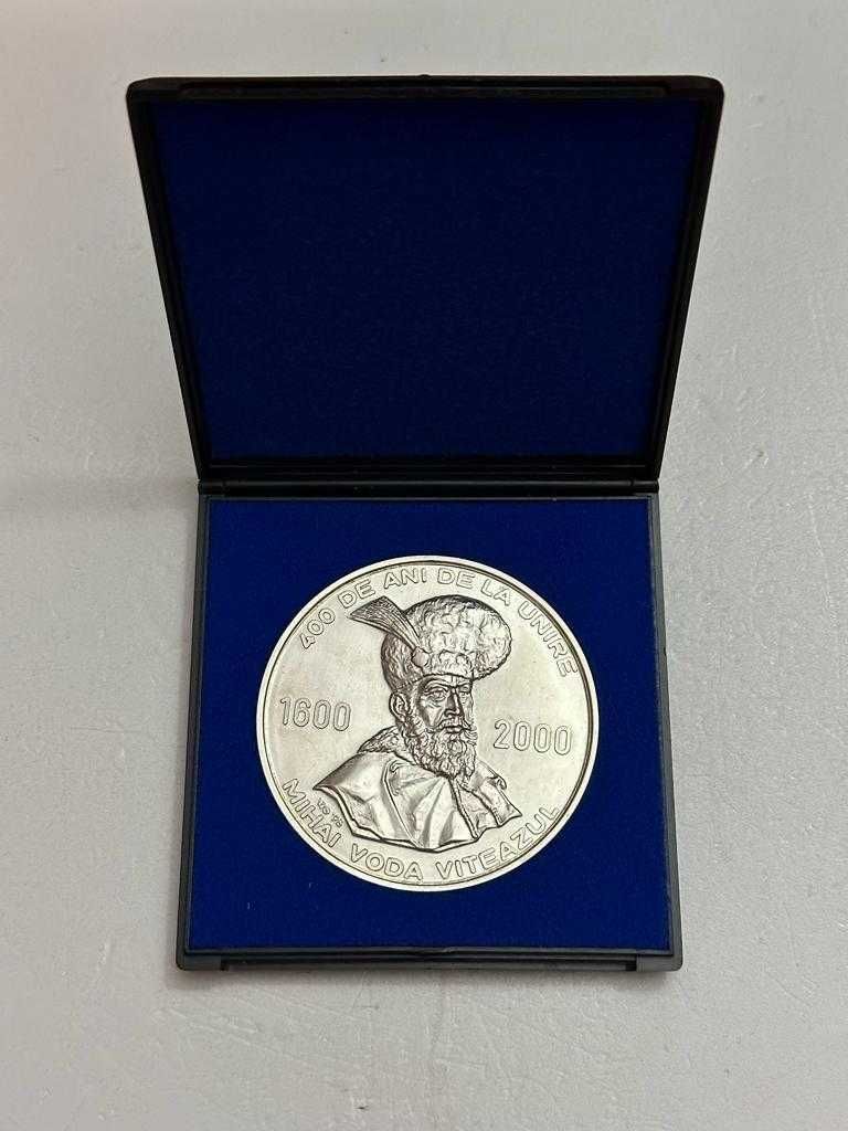 PLACHETA Medalie ARGINT 800 -Mihai Viteazul -400 Ani De La Unire -117g