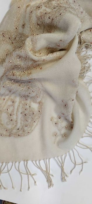 sal fular esarfa Calitate Extra, NOU, 76 cm * 185 cm, crem cu strasuri