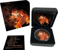Panthera Tigris Горящ тигър 1 унция сребърна монета 500 Кипа Лао Лаос