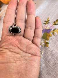 Кольцо серебряная черный агат